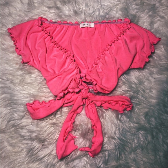 Tops - Tie Up Crop Top - Neon Pink Tops - Tie Up Crop Top - Neon Pink